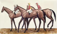 Three Horses 1956 by John Brack, 1956, watercolour, pen and ink on paper, sold Jun 2012