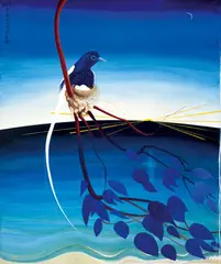 Brett Whiteley, The Sunrise, Japanese: Good Morning! 1988, 1988, oil and collage on board with electric light