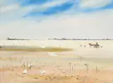 Arthur Boyd, Wimmera Landscape with Farmer and Cockatoos c1980