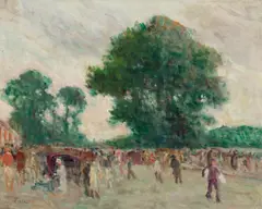 Maximilien Luce, Arrivée à Longchamp c1930, c1930, oil on paper laid on canvas