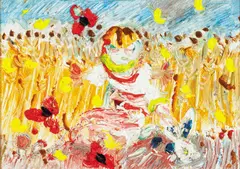 Boy with Rabbit in a Wheatfield 1981 by John Perceval, 1981, oil on canvas, offered Jun 2012