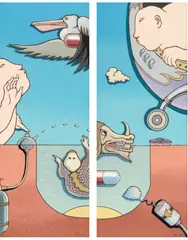 Treasure Hunt No.18 (diptych) 1995 by Guan Wei, 1995, acrylic on canvas, offered Jun 2012