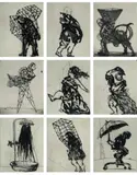William Kentridge, Zeno at 4 am 2001, 2001, sugarlift etching (set of 9)