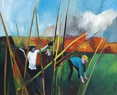 Burning the Cane 1993 by Robert Dickerson, 1993, acrylic on canvas, sold Mar 2012