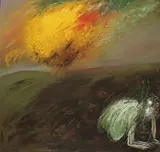 Arthur Boyd, Lion's Head on fire and Nebuchadnezzar eating grass 1968, 1968, oil on canvas