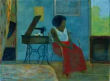 Ray Crooke, Girl and Sewing Machine, oil on canvas