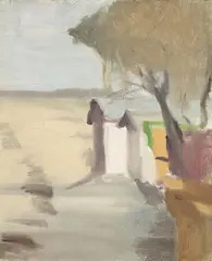 Bathing Boxes, Beaumaris by Clarice Beckett, oil on board, offered Mar 2012