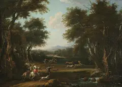 Flemish School, Landscape with Hunting Party 17th Century, 17th Century