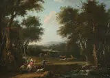 Flemish School, Landscape with Hunting Party 17th Century, 17th Century