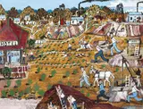 Sam Byrne, Whistle blows, knock off time. Race to the Pub, Thackaringa, 1890, 1890, oil on board