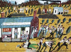 German Charley's Fighting Beer by Sam Byrne, mixed media on board, sold Mar 2012