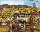 Sam Byrne, Whistle Blows, Knock off time, the Diggers race to the Pub, Thackaringa Diggings, oil on board