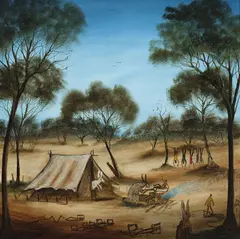 Rabbits Cooking People 1981 by Pro Hart, 1981, oil on canvas, sold Mar 2012