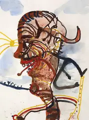 Man, Kangaroo and Landscape by John Olsen, oil on paper, offered Mar 2012