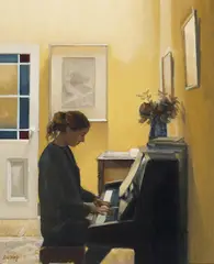 Brian Dunlop, Young Pianist, oil on board