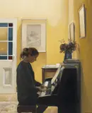 Brian Dunlop, Young Pianist, oil on board