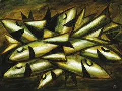 Fish by Pro Hart, oil on board, sold Mar 2012