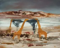 Giraffes by Sidney Nolan, oil on composition board, sold Dec 2011