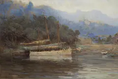 Arthur Boyd Snr, Moored Boats, oil on canvas