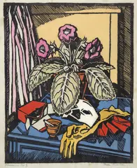 Thea Proctor, Souvenirs (The Yellow Glove) c1927, c1927, woodcut, hand coloured