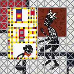 Gordon Bennett, Home Decor (Preston + De Stijl = Citizen) Life in the Rhythm Section 1996, 1996, acrylic on canvas