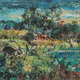 John Perceval, Goat in a Bayswater Garden 1956, 1956, oil on board