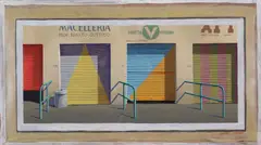 Jeffrey Smart, Study for 'The Four Closed Shops' 1982, 1982, oil on paper