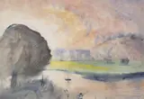 Lloyd Rees, Werri Landscape 1985, 1985, pencil and watercolour wash on paper