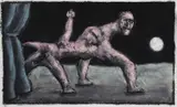 Peter Booth, Drawing (Figure with Curtain and Moon) 1999