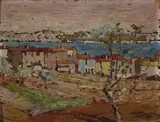 Arthur Baker-Clack, Abstract Harbour Scene 1922, 1922, oil on board
