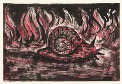 Peter Booth, Flames and Snail, ink and watercolour on paper
