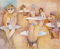Dorothy Braund, Beach Cafe 1979, 1979, gouache on paper
