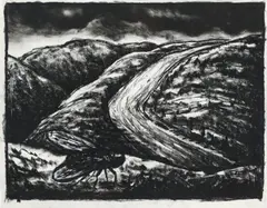 Drawing (Landscape with Fly) 1988 by Peter Booth, 1988, oil and charcoal on paper, sold Dec 2011