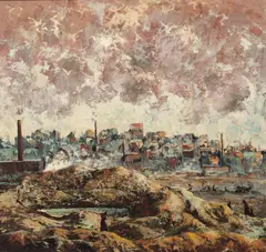 Figures in a Landscape, Dudley Flat 1946 by Sam Fullbrook, 1946, oil on canvas, sold Dec 2011
