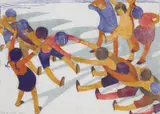 Ethel Spowers, Tug of War 1933, 1933, linocut