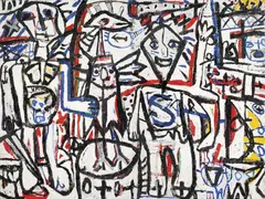 The Gang 1984 by David Larwill, 1984, oil on composition board (diptych), sold Sep 2011