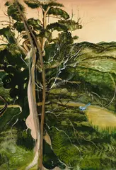 Brett Whiteley, Kurrajong 1981, 1981, oil, gouache, collage and branch on board