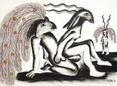 Untitled 1973 by Mirka Mora, 1973, charcoal, pastel and collage on paper, sold Sep 2011