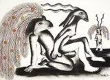 Mirka Mora, Untitled 1973, 1973, charcoal, pastel and collage on paper
