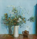 Margaret Olley, Flannel and Wild Flowers in a White Vase c1973
