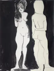 Standing Nudes by Charles Blackman, mixed media on paper on board, sold Jun 2011