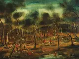 Pro Hart, Polo Game, Geebung c1969, c1969, oil on board