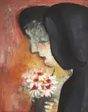 Charles Blackman, Girl with Flowers 1959, 1959, synthetic polymer paint and ink on card