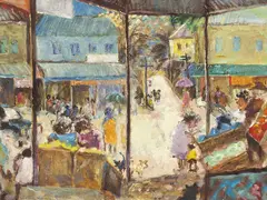 The Fruit Shop c1971 by William Robinson, c1971, oil on canvas on composition board, sold Mar 2011
