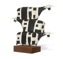 Three Cows Stacked 2001 by John Kelly, 2001, bronze, oil paint on steel base, sold Mar 2011