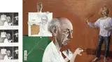 Linked Portrait: Brett Whiteley; Tony Woods; William Pidgeon 1970 by Brett Whiteley, Tony Woods, William Pidgeon, born 1940, 1970, oil, charcoal, black and white photographs, collage, pen and ink on board ( (triptych and panel), sold Mar 2011
