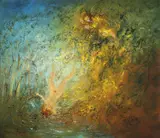 David Boyd, A Naked angel fallen from a wattle tree - was she pushed? 1973, 1973, oil on board