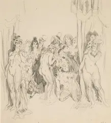 Study for 'Unmasked' by Norman Lindsay, pencil on paper, sold Mar 2011