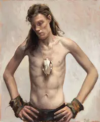 Jay with Skull 2005 by Peter Churcher, 2005, oil on linen, sold Mar 2011
