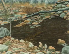 Reflective Pool by Lin Onus, oil on canvas on board, sold Dec 2010